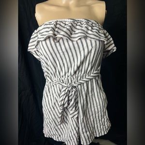 Romper light blue and white striped. Soft material!